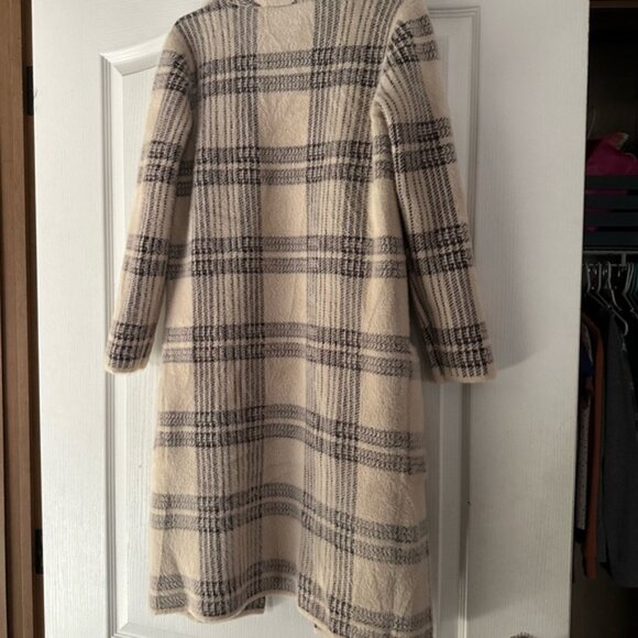 Beige Plaid Women's Sweater Coat - Picture 2 of 6